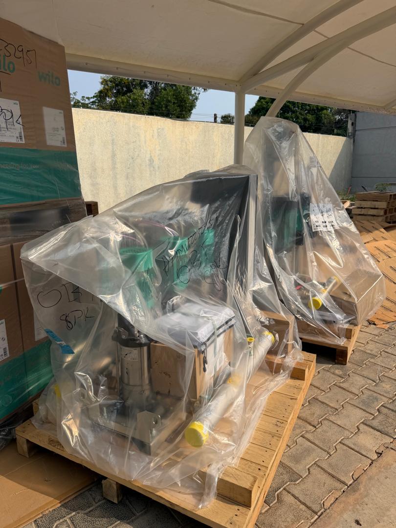 Wilo booster pump sets on pallets ready for delivery
